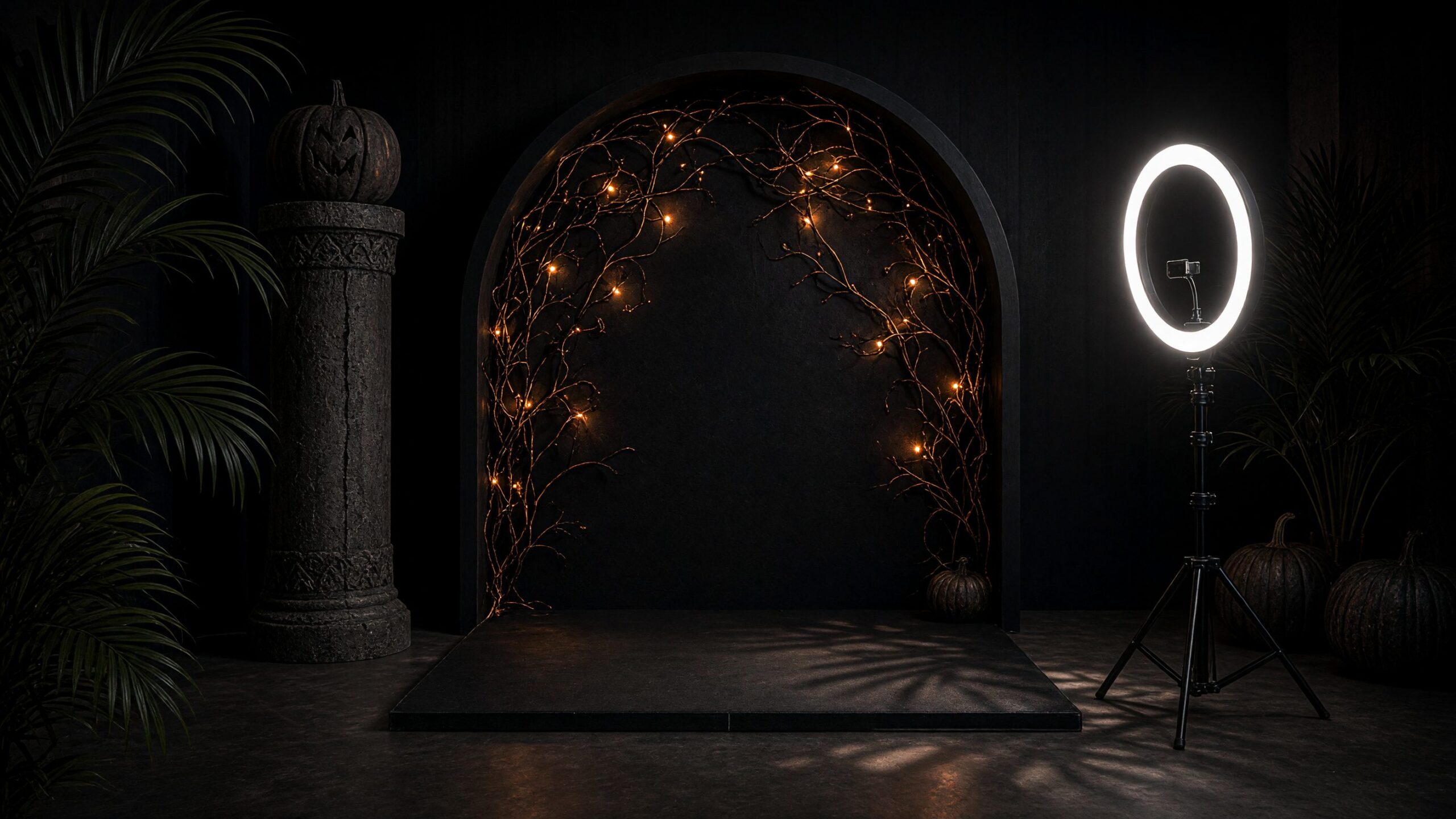 Empty photo booth setup in a dark room