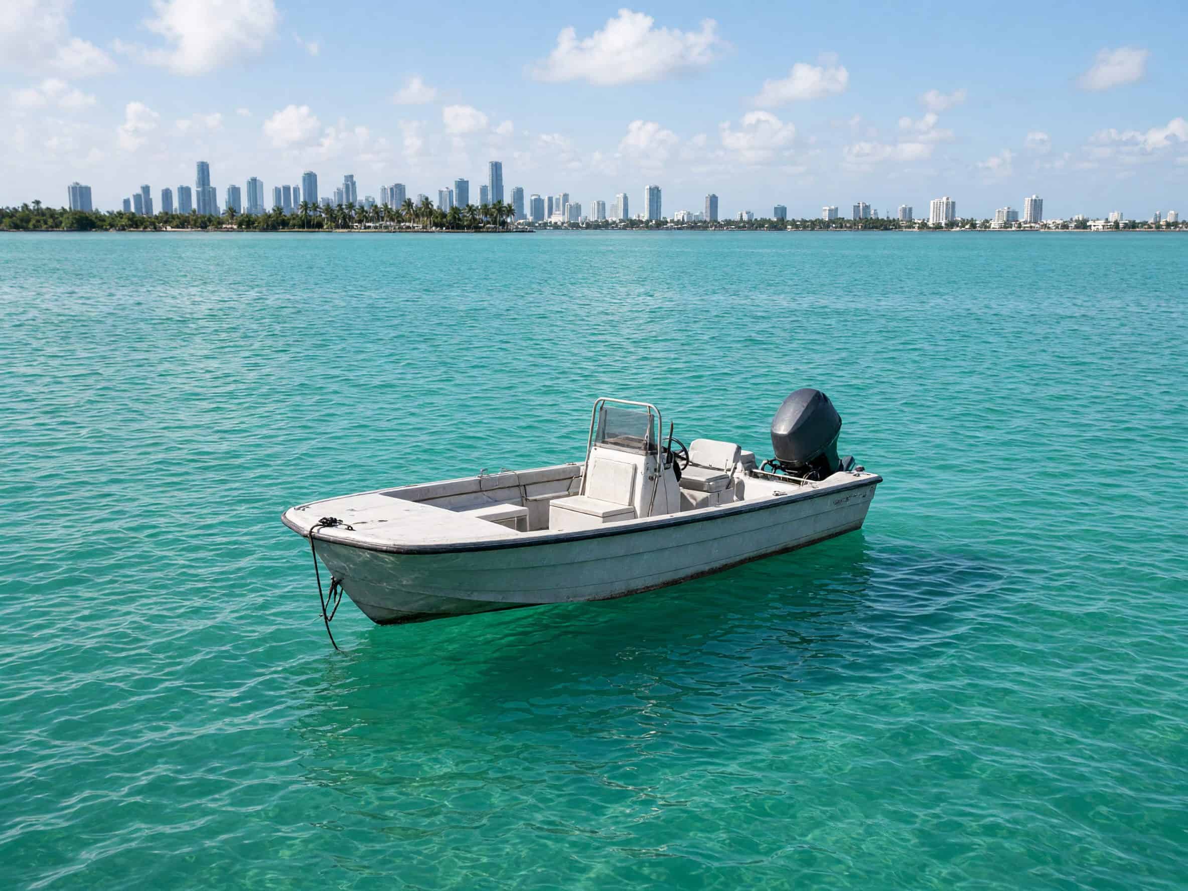 Empty small boat sitting in turquoise water