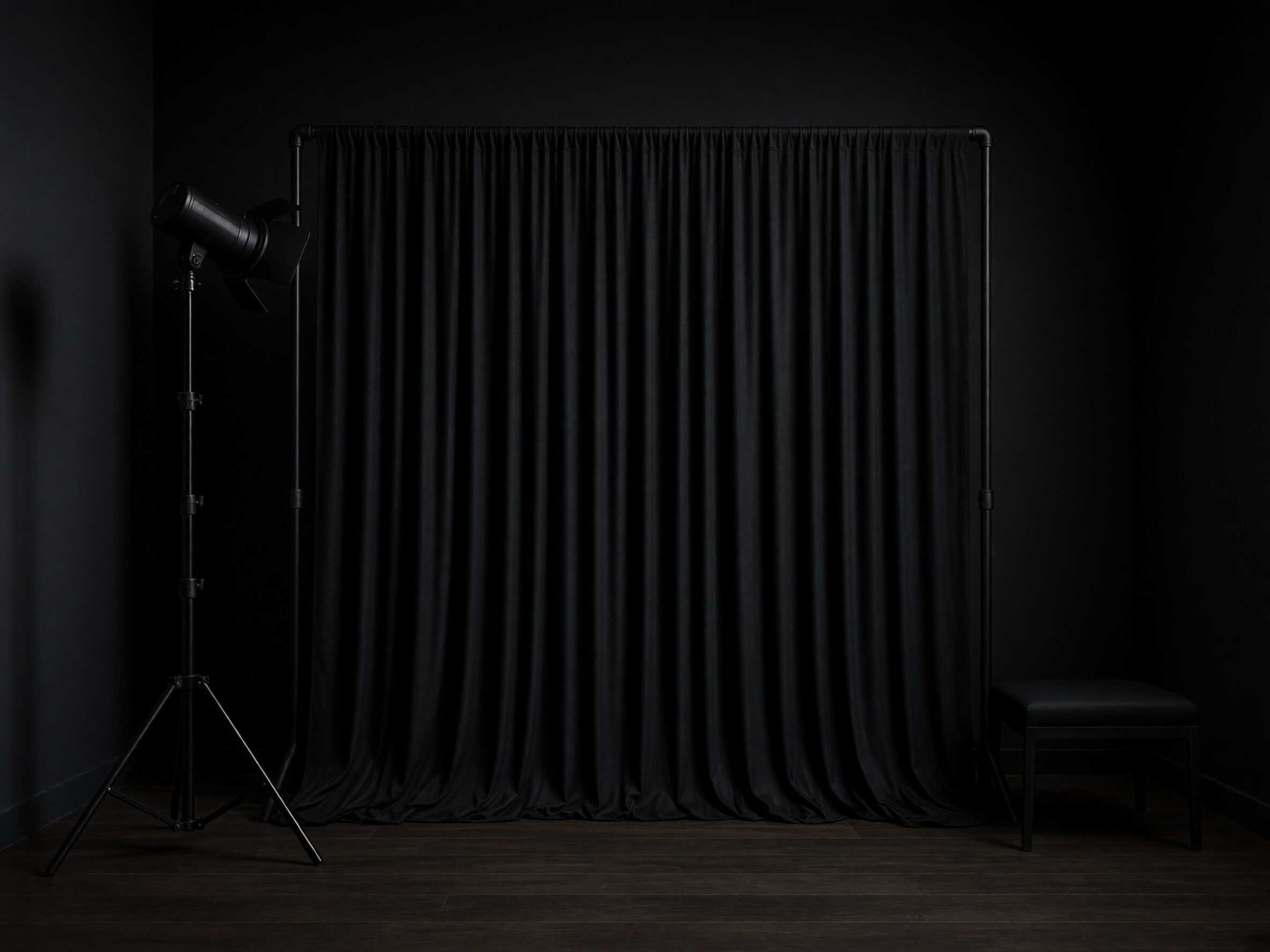 Empty photo booth setup in a dark room